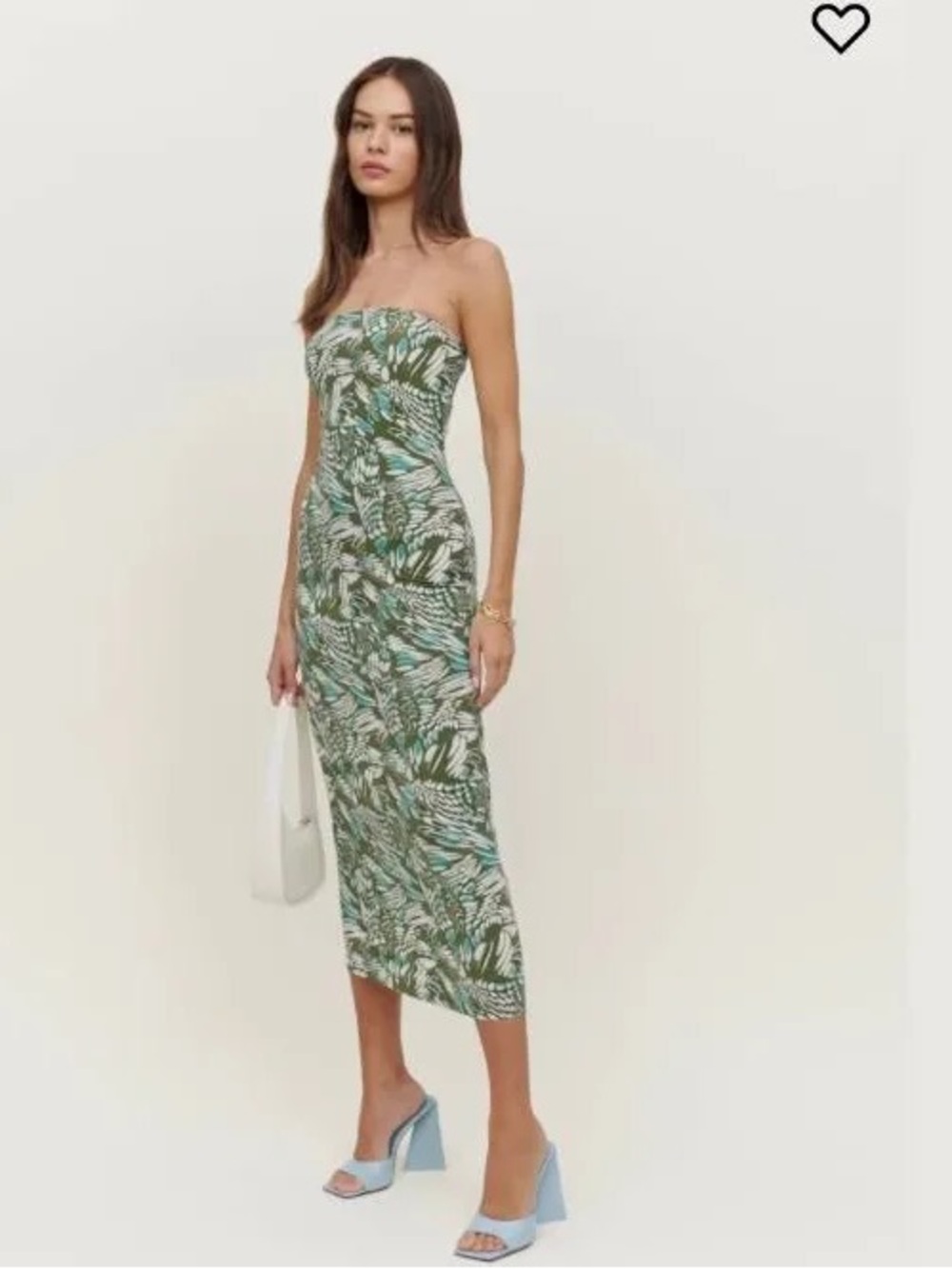 Strapless Tropical Print Midi Dress in Green
